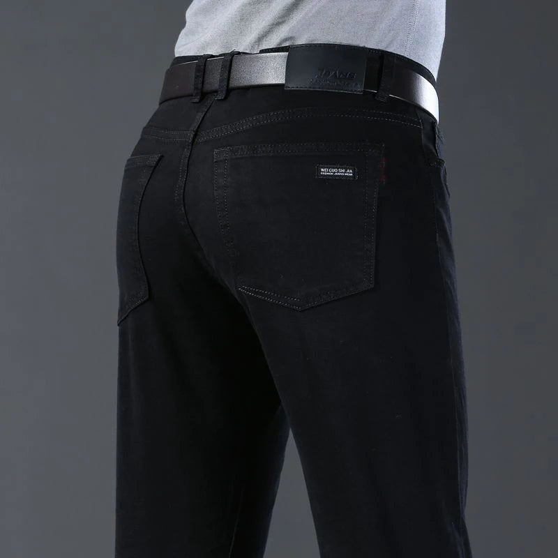 Men's classic high-end fashion versatile jeans, soft and slightly elastic black business denim pants, stylish upper body - Chrissy's Eye
