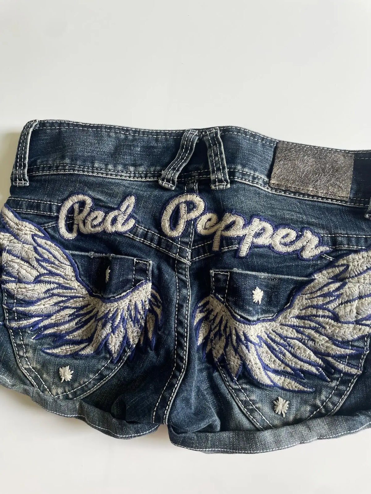 Y2K Japan Street Hottie Wing embroidery vintage Denim Shorts Harajuku Slim Skirt Light Blue Jean Low Waist Short Mini Skirt - Chrissy's Eye