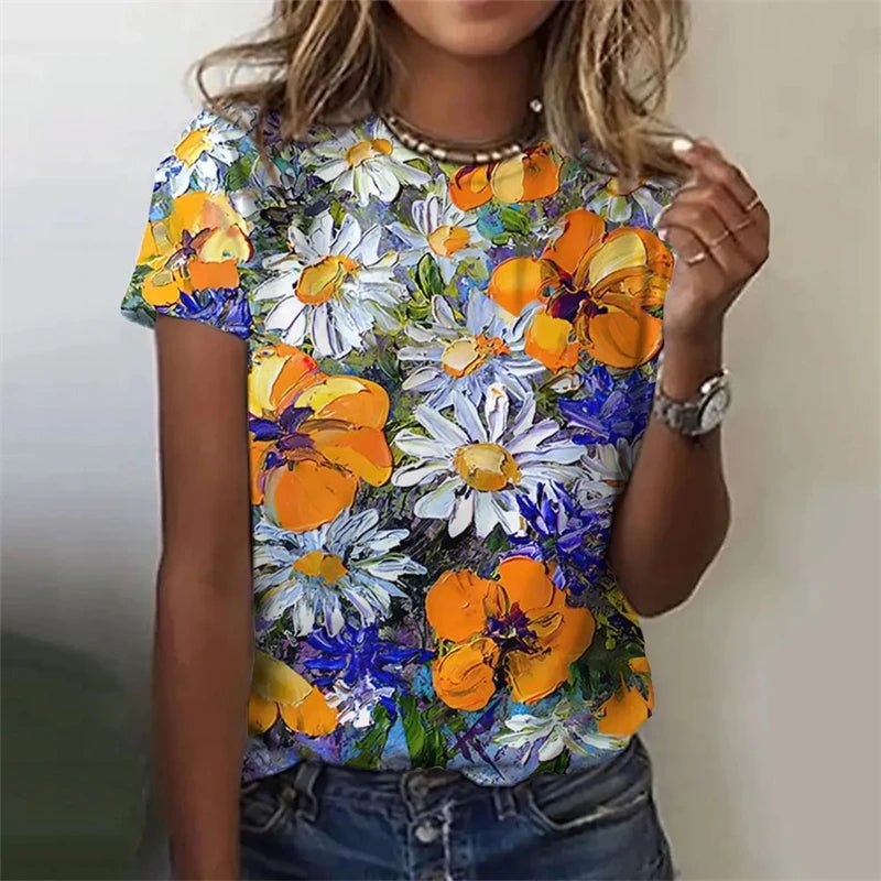 Women's Plus T-shirt Casual Flower 3d Print Short-sleeved - Chrissy's Eye