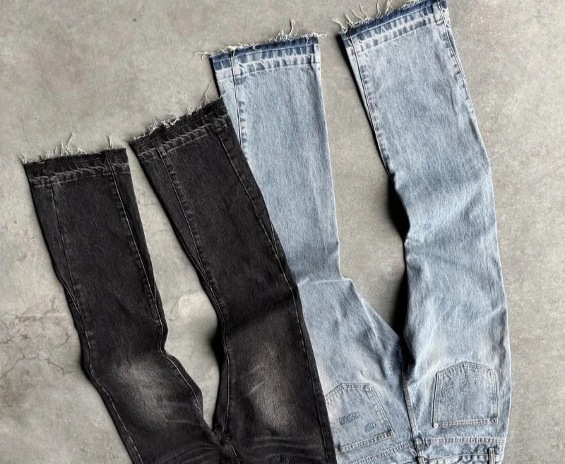 Hip Hop Straight Leg Pants Gothic Fringed Casual Micro Flared Pants Y2K Vintage Slim Fit Jeans Trendy Washed Men Women Harajuku - Chrissy's Eye