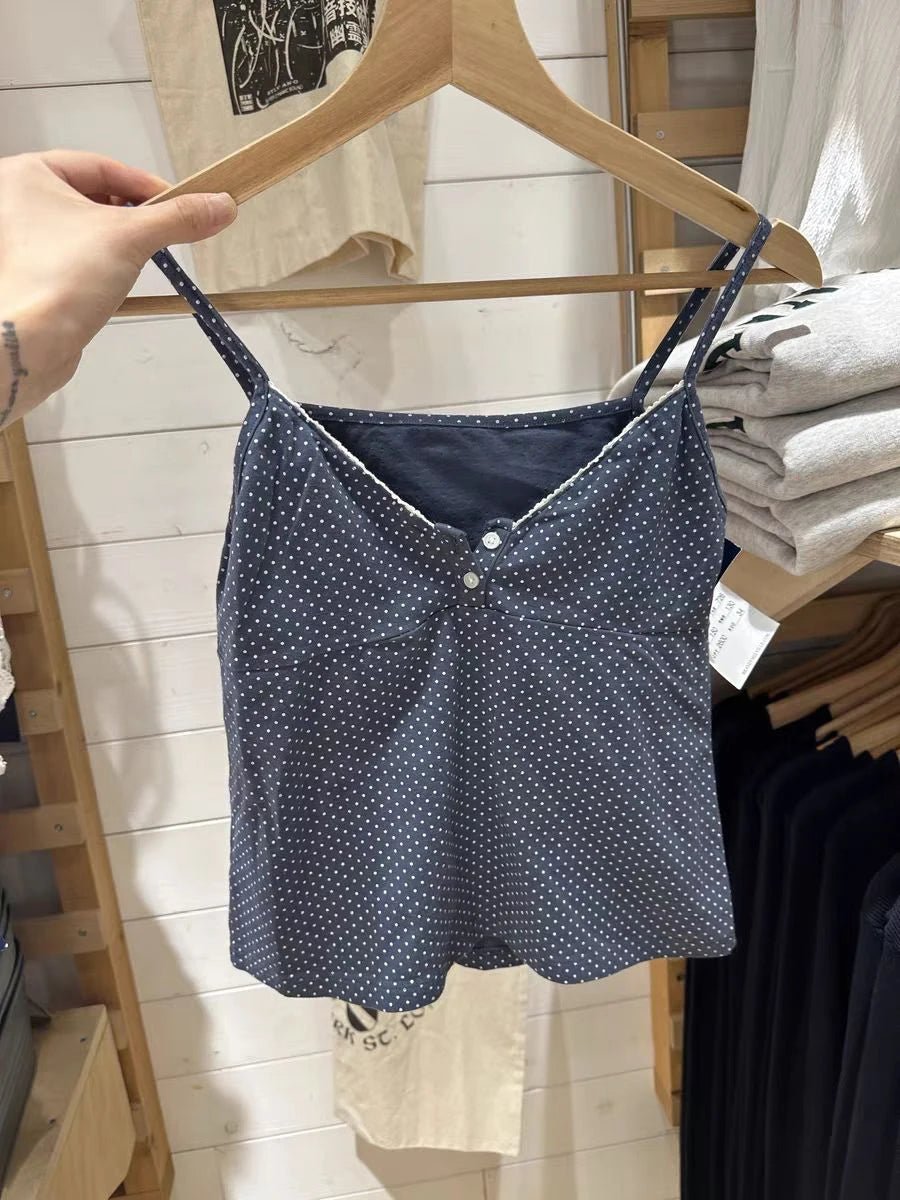 Woman Lace Trim Two Buttons Cotton Cropped Top - Chrissy's Eye