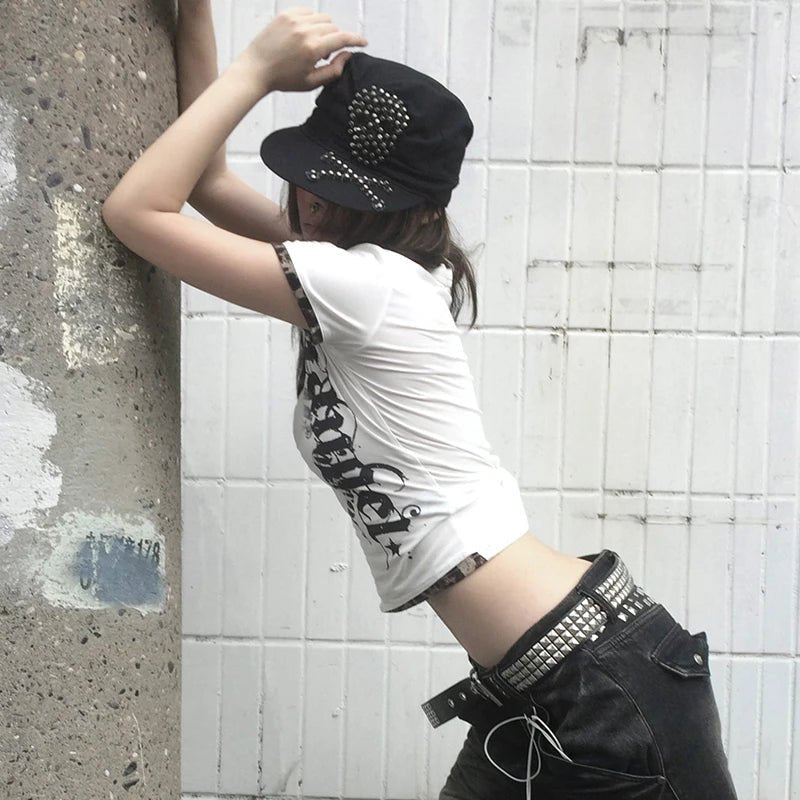 Two-piece Tops Trashy 2000s Style Tattoo Print T-shirt Vintage with Leopard print T-shirt arrached - Chrissy's Eye