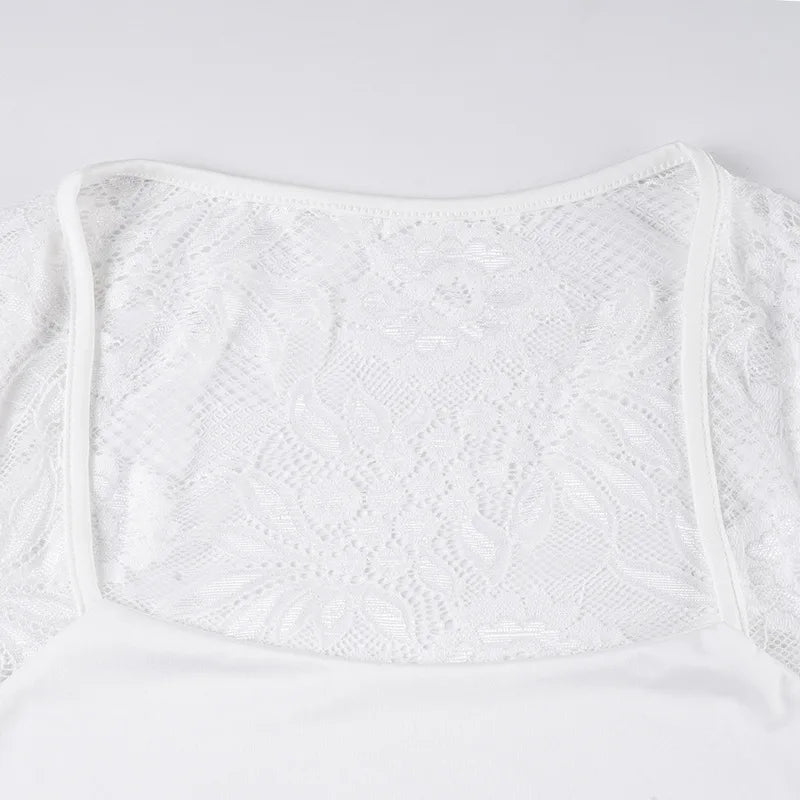 SsTss Solid Slim Sheer Lace Top for Women Fashion Hollow Out Long Sleeve Square Neck Slim Stretch Basic Crop T Shirt for Dating - Chrissy's Eye