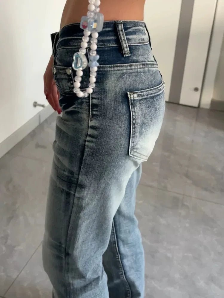 Y2K Micro Flare Jeans Women Spicy Girl Mid Waist Washed Slim Fit Narrow Straight Autumn - Chrissy's Eye
