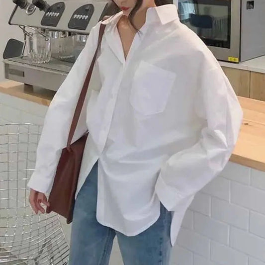 2024 Vintage White Women Shirt Loose Turn-down Collar Blouses Office Woman Autumn Female Tops Long Sleeve Casual Femme 11456 - Chrissy's Eye