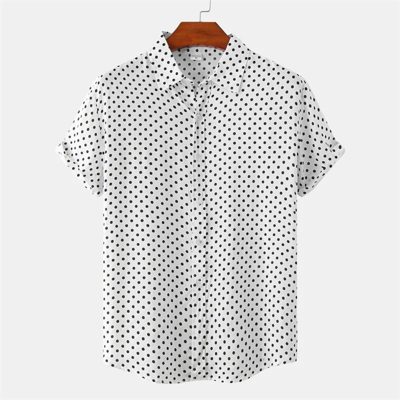 New Solid Colored Dots Hawaiian Shirt Men Casual Short Sleeves Summer 3d Printed Button Blouse Tops Party Street Button Shirts - Chrissy's Eye