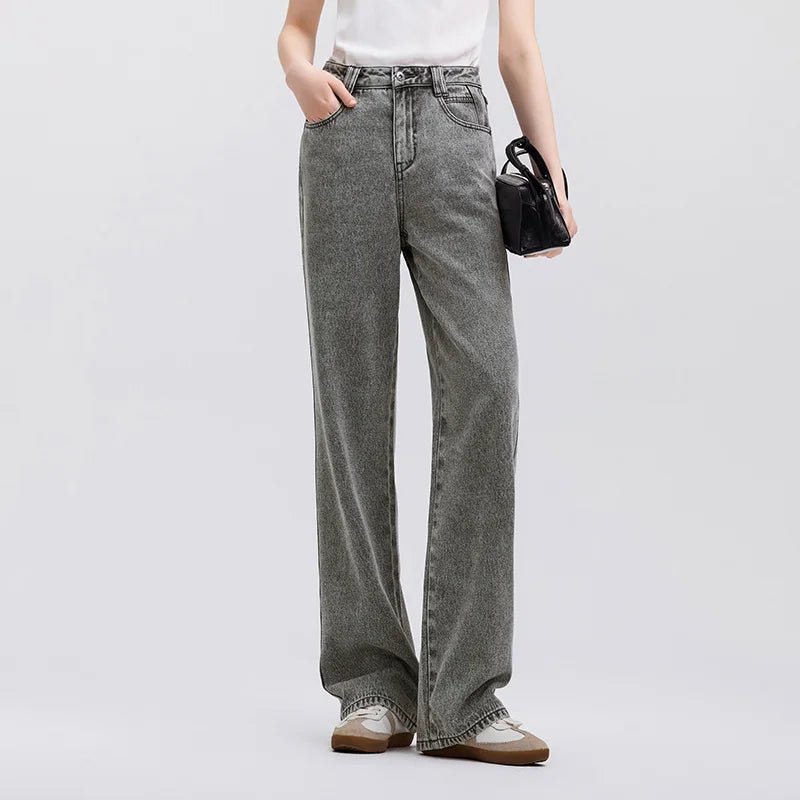 Semir Jeans Women Heightening Pure Cotton Long Trousers Autumn 2024 New Flesh-hiding Wide-leg Trousers - Chrissy's Eye