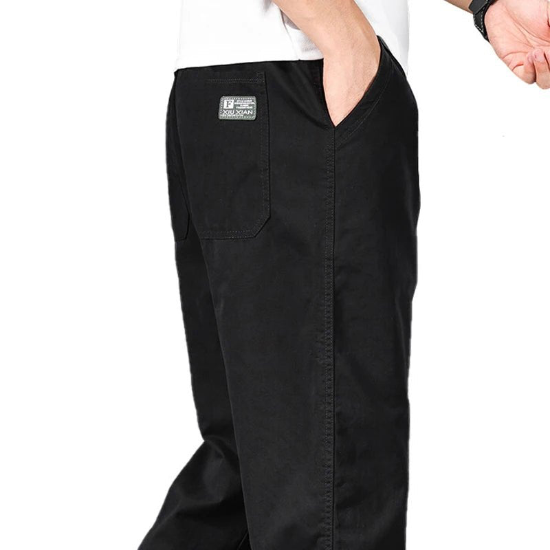 Big Size Mens Casual Pants Relaxed Fit Cotton Trousers Elastic Waist Drawstring Sweatpants Mens Jogger Pants Summer Spring - Chrissy's Eye