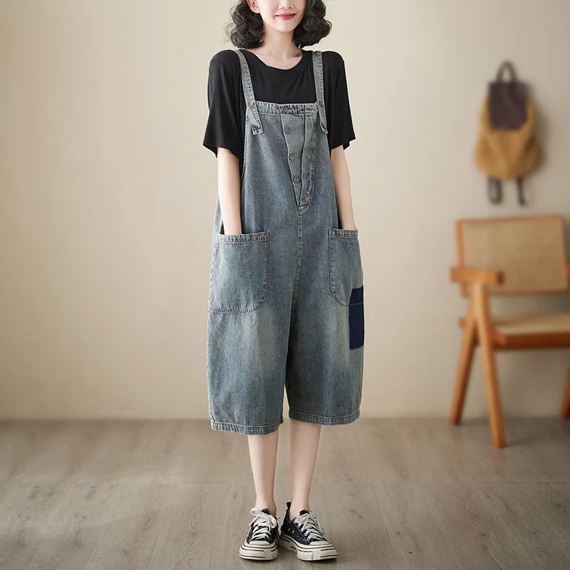 plus Size Denim Overalls Women's Summer New Sle High Waist ort Jeans Straight Leg Color Blo Five-Quarter Pants - Chrissy's Eye