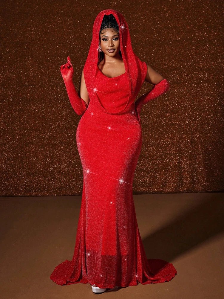 Plus Size Hat Sexy Waistband Hot Gold Fish Tail Swing Long Solid Colour Fishtail Slim Package Hip Dress Hooded - Chrissy's Eye