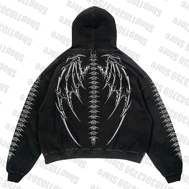 Women's zip-up hoodie, with fashionable skull wings. - Chrissy's Eye