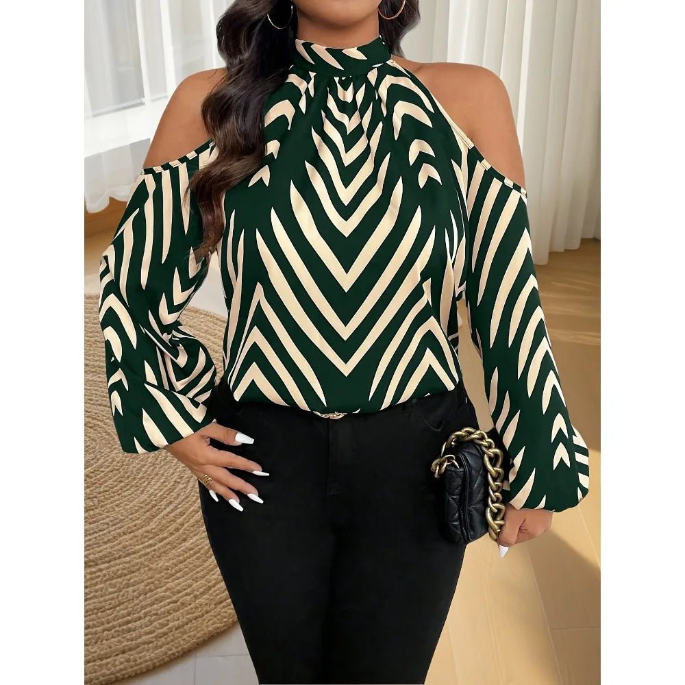 Plus Size Women’s Fashion Striped Printed Off Shoulder Fashionable Shirt - Chrissy's Eye
