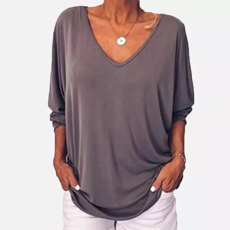 Plus Size Loose Women's Shirt V-Neck Overhead Three-Quarter Sleeve Casual Female Top Button Decoration Padded Shoulder - Chrissy's Eye