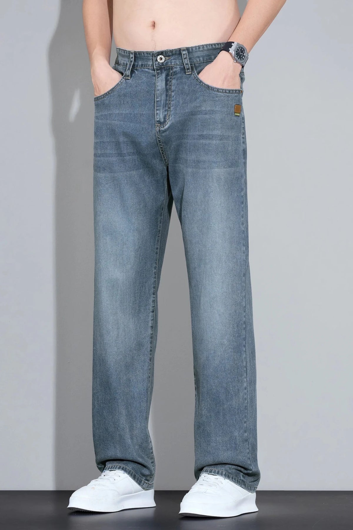 Lyocell Ice Silk Jeans Men's Fashion Korean Ultra-Thin Denim Pants Soft Drape Comfortable Business Straight Casual Trousers - Chrissy's Eye