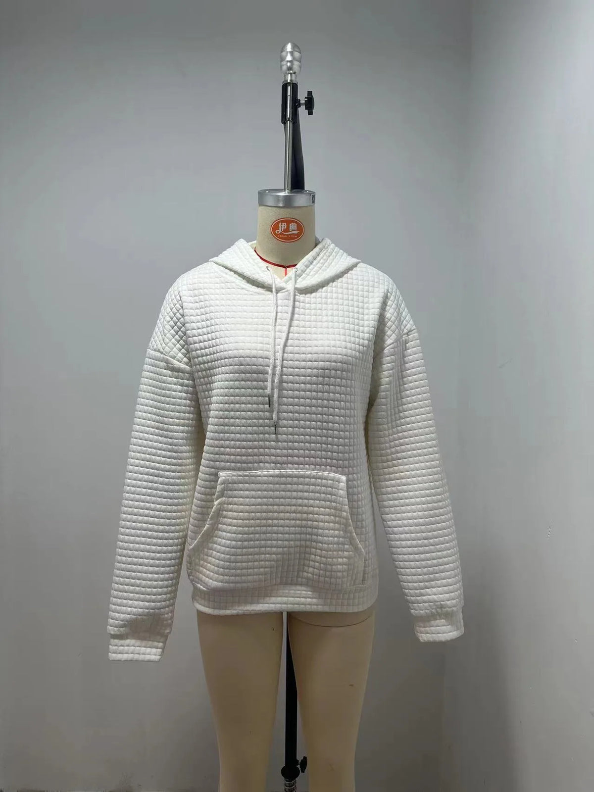 Women's hooded sweatshirt spring and autumn style waffle fashion beautiful solid color hooded drawstring loose sweatshirt - Chrissy's Eye