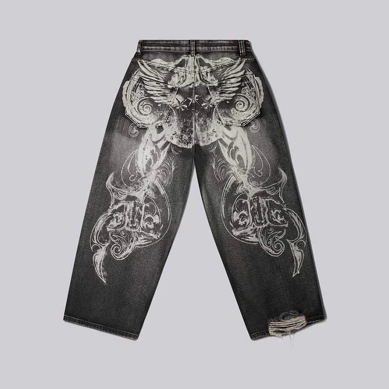 Hip Hop American Y2K Women Jeans High Street Vintage Gothic Print Fashion Casual Couple Wide-leg Pants Unisex Punk Work Pants - Chrissy's Eye