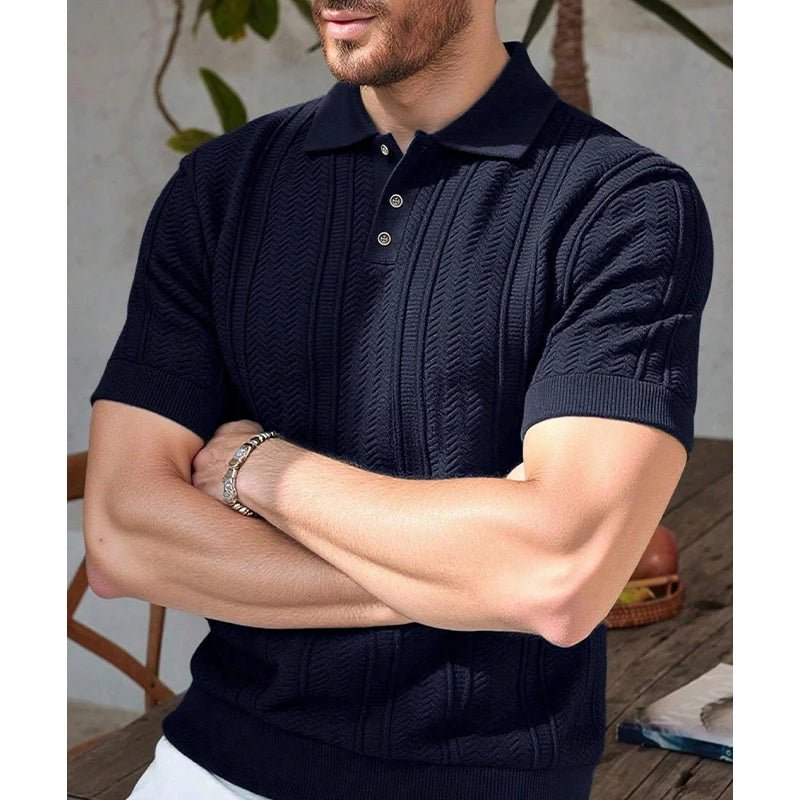 Mens Knit Polo Shirts Short Sleeve Textured Polo Shirt Casual Business Collared Button Shirts - Chrissy's Eye