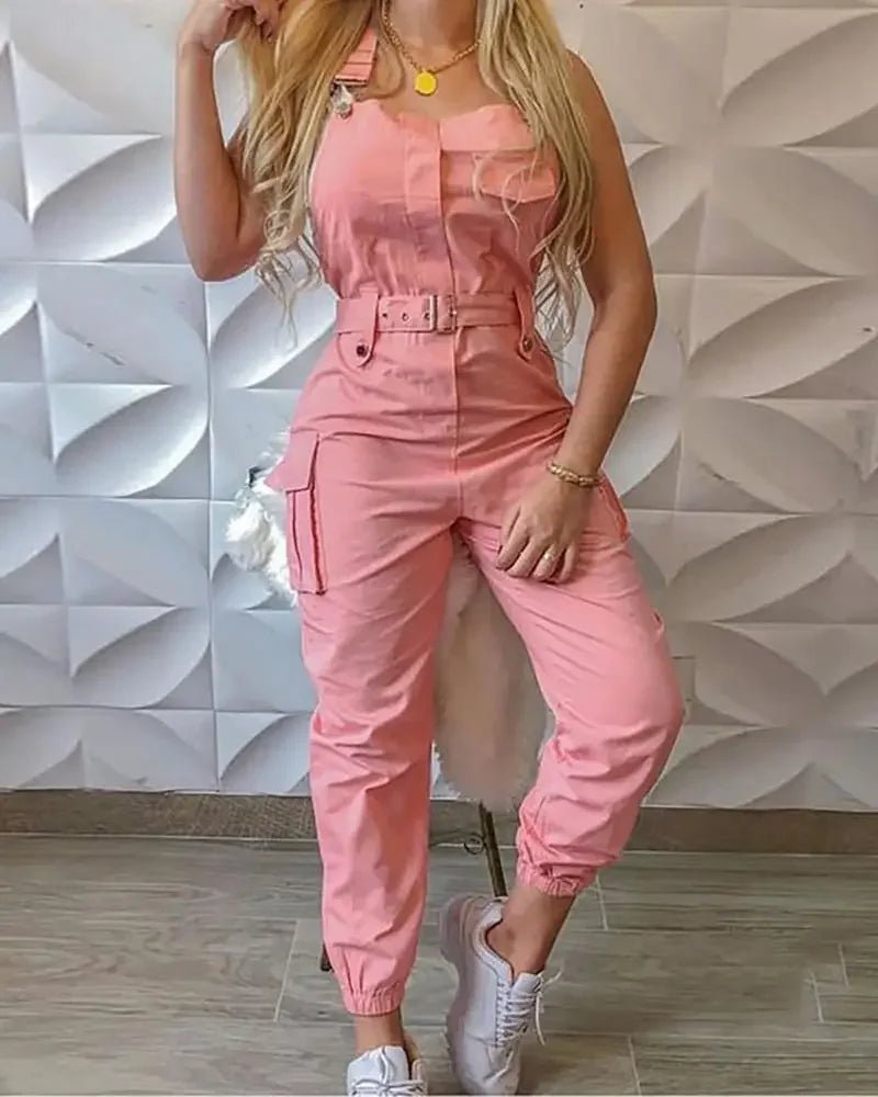 Fashion Strap Jumpsuit Women Loose Dungarees Long Rompers Summer Solid Pockets Cargo Pants Female Casual Work Out Playsuits - Chrissy's Eye