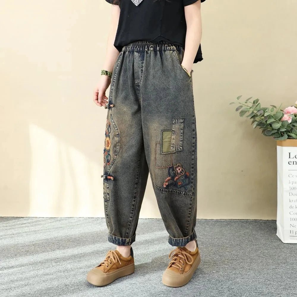 Artistic Retro Embroidered Jeans Women's Wear 2026 Spring Autumn New Loose High Waist Elastic Denim pants Female Casual Trousers - Chrissy's Eye