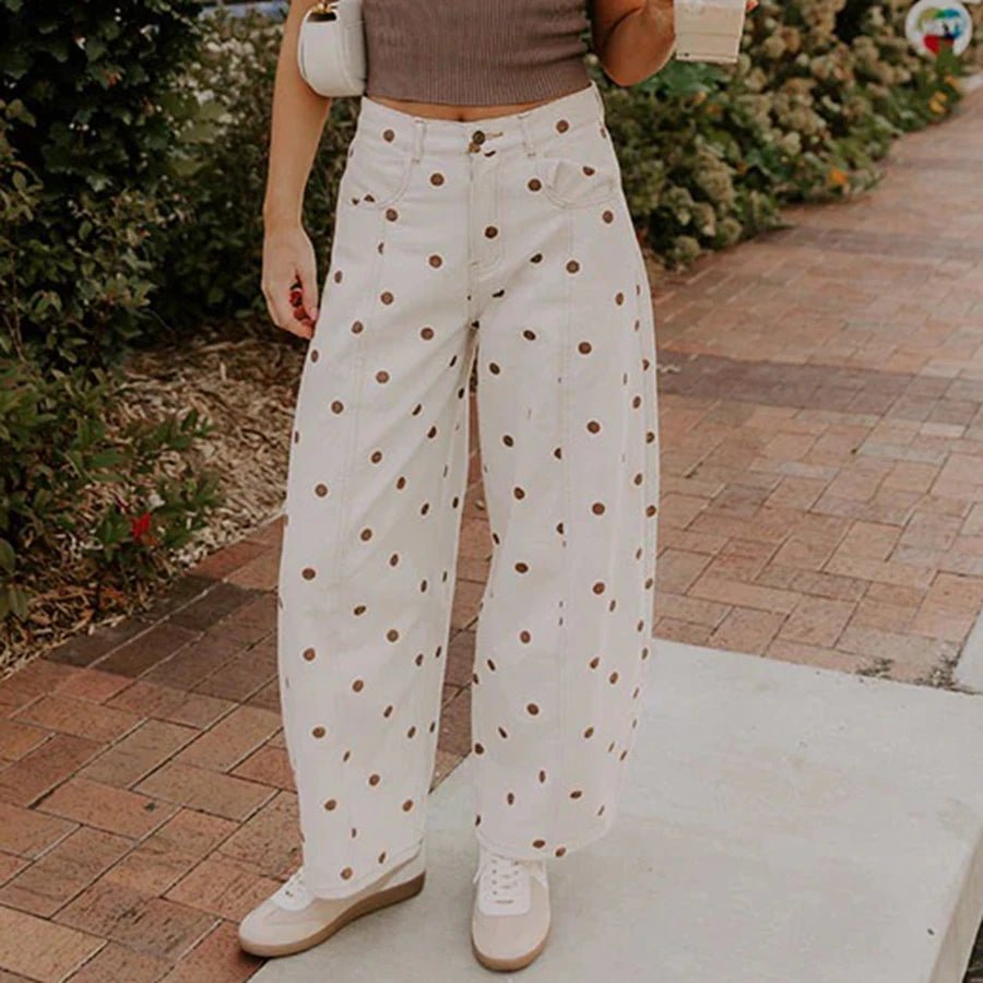 Fashion Women Barrel Jeans Dot Print Loose Denim Pants Spring Casual Baggy Trousers Fashion Wide-Leg Pants - Chrissy's Eye