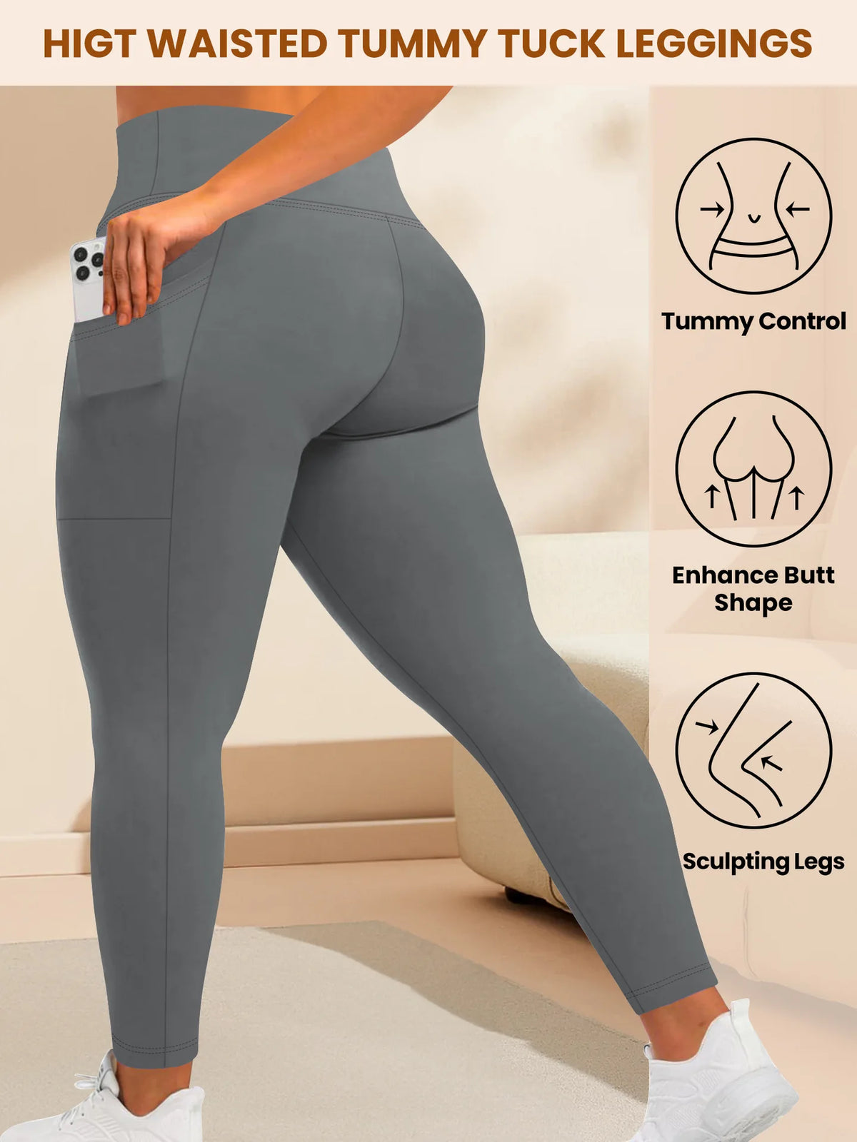Women's High-Waisted Yoga Pants Plus Size Butt-Lifting Workout Leggings with Pockets Elastic Activewear for Gym & Running - Chrissy's Eye