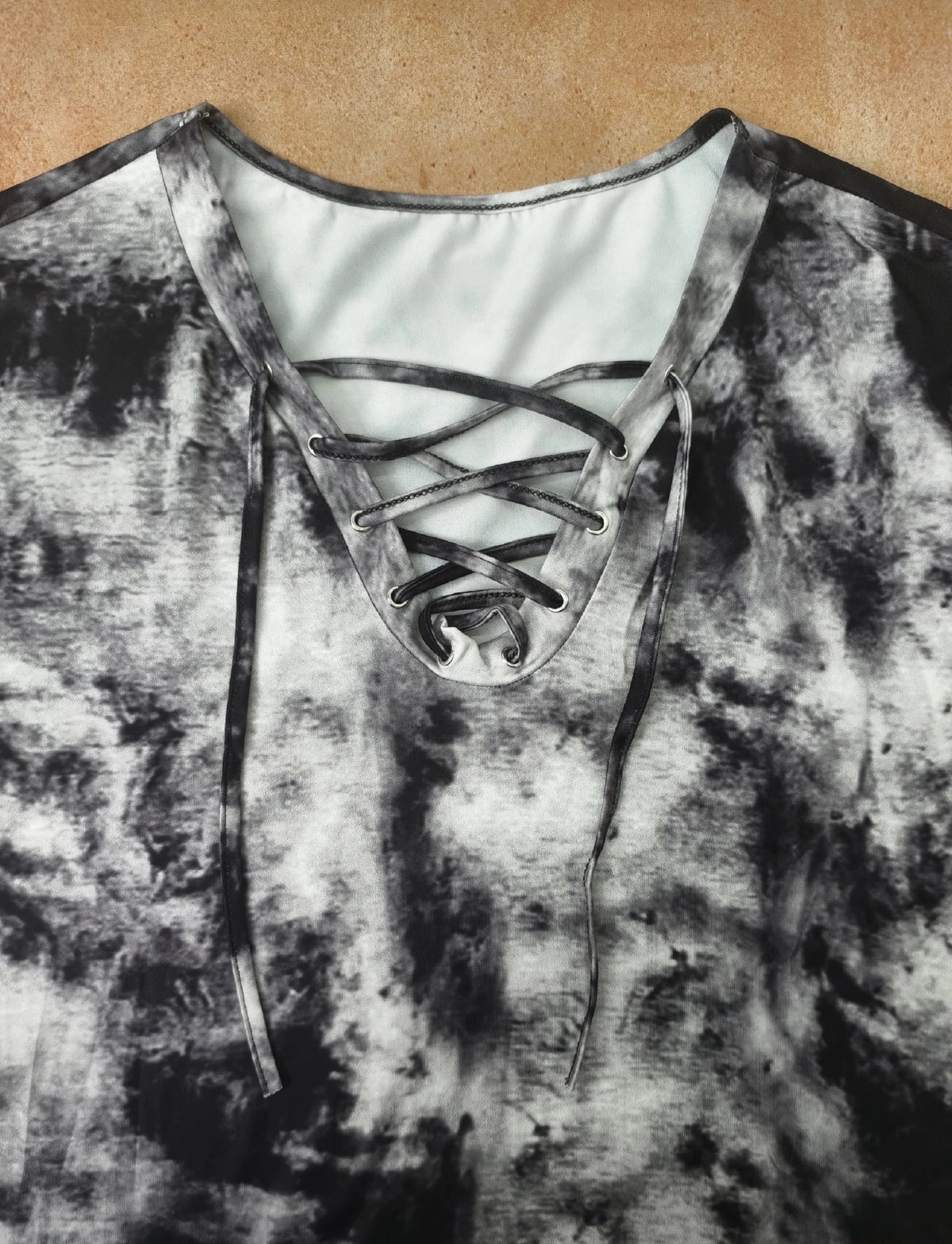 plus size women's tie dye printed long sleeved T-shirt made of polyester knitted fabric elegant lace up casual and comfortable - Chrissy's Eye