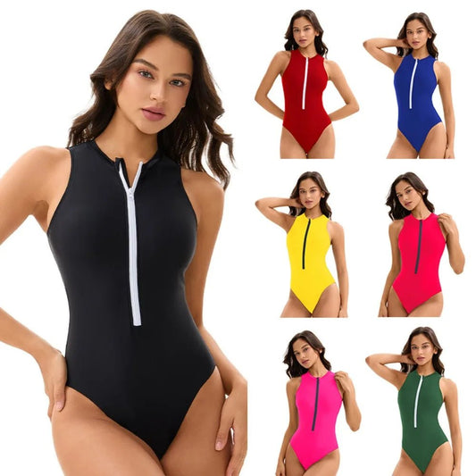 Sexy Women Bikinis Sleeveless Wetsuit One-Piece Swimsuit Half-Zip Design Beach Water Sports Swimwear - Chrissy's Eye