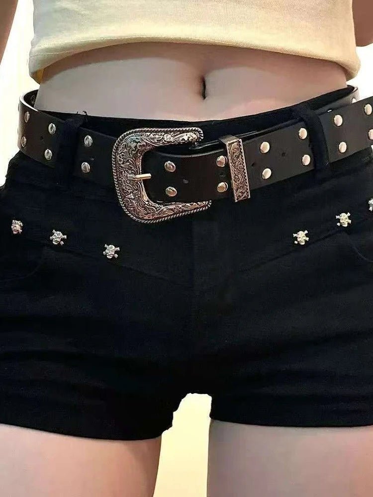 Aoaiiys Short Jeans Woman Harajuku Fashion Rivet White Shorts Summer 2026 New Gothic Spice Girls Sexy Low Waisted Slim Shorts - Chrissy's Eye