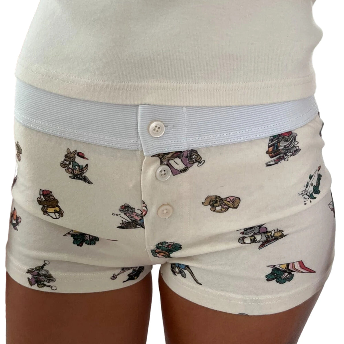 Combhasaki Womens Loungewear Shorts Y2K Vintage Elastic Low Waist Button Closure Graphic Printed Aesthetic Slim Fit Bottoms - Chrissy's Eye
