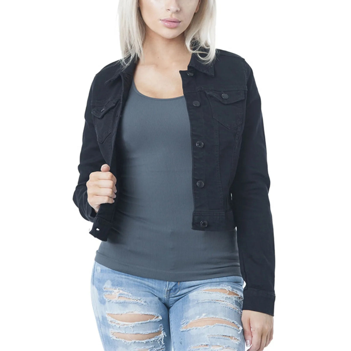 Washed Denim Coats Button Up Jean Jacket For Women Autumn Button Down Denim Jackets Lady Basic Long Sleeve Outwear куртка - Chrissy's Eye