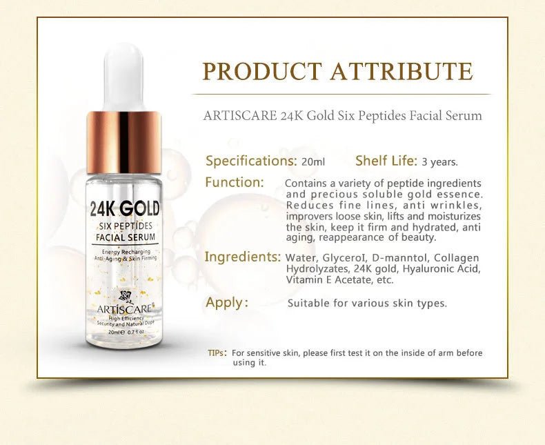 ARTISCARE Nicotinamide + Platinum + 24k Gold Six Peptides Serum 3pcs Moisturizing Smoothing Essence for Face Care - Chrissy's Eye