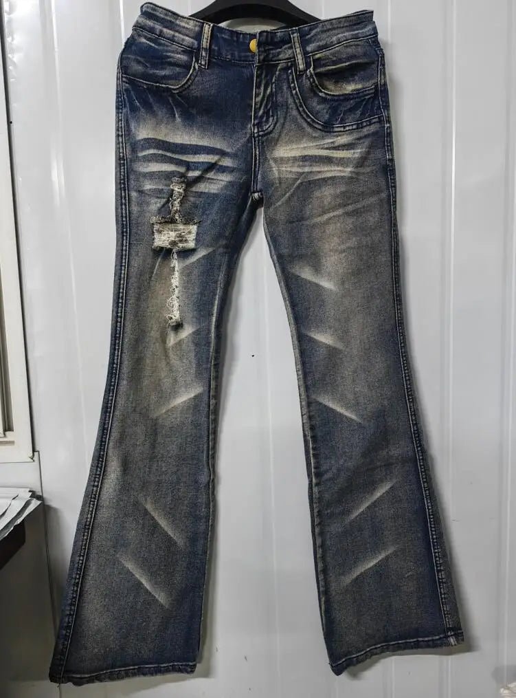 Y2k Aesthetic Women Zipper Denim Pant Spring High Waist Vintage Hollow Out Hole Harajuku Pants Streetwear Grunge Flared Trousers - Chrissy's Eye