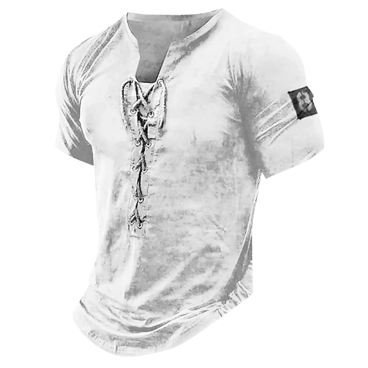 Men'S Short Sleeve T-Shirt Vintage Trend Graphic And Embroidered T-Shirt Drawstring Tie Classic Basic All-Match Tops - Chrissy's Eye