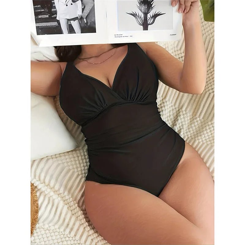 One Piece Women's Swimsuit 2025 Female Trend Plus Size Bathing Suit Tummy Control Solid V-neck Sexy Swimwear - Chrissy's Eye