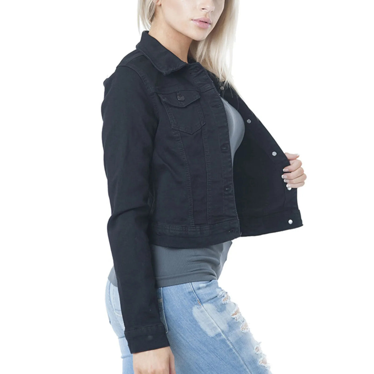 Washed Denim Coats Button Up Jean Jacket For Women Autumn Button Down Denim Jackets Lady Basic Long Sleeve Outwear куртка - Chrissy's Eye