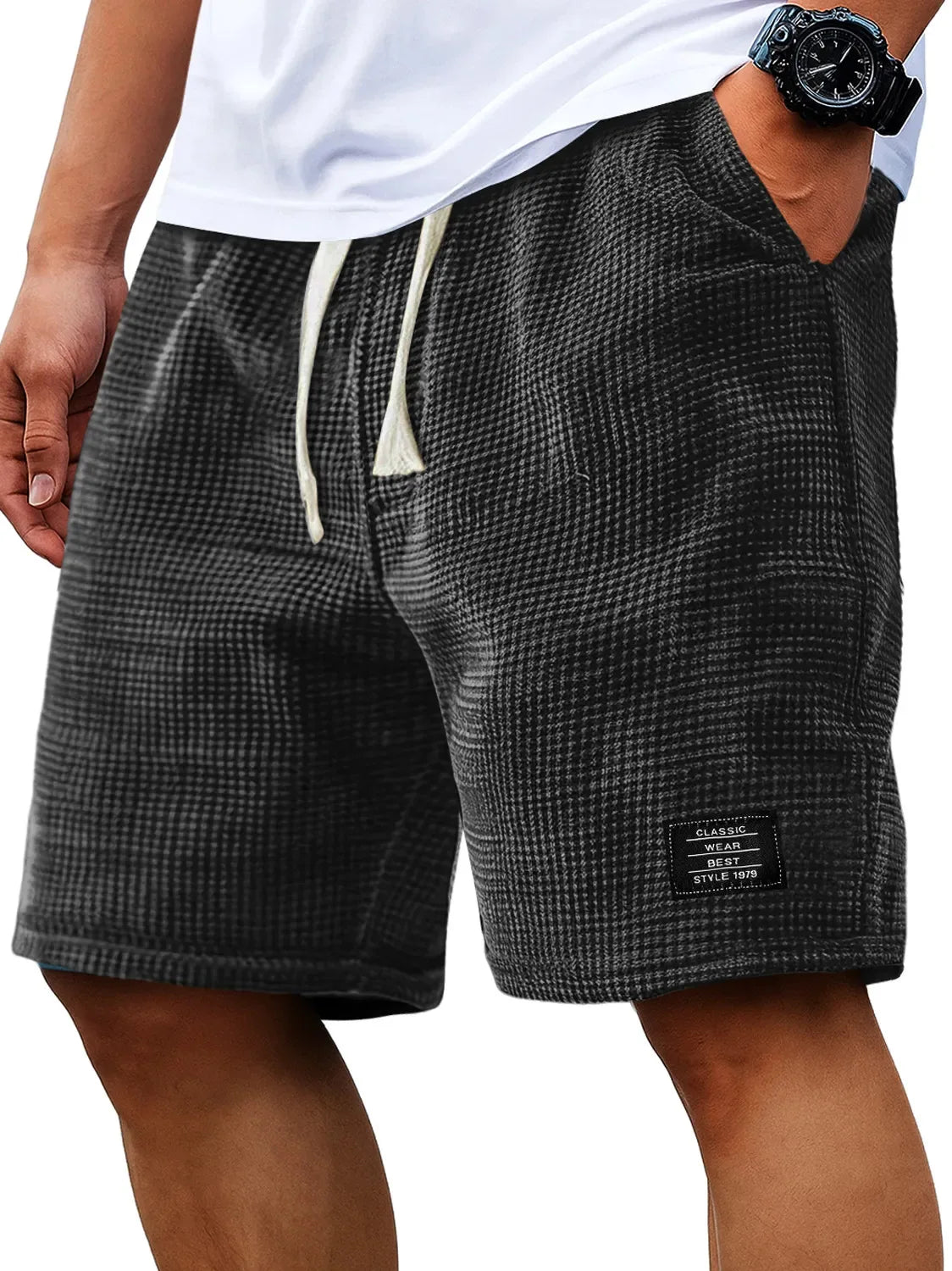 Summer Men's Waffle Business casual shorts New Korean Fashion Drawstring Baggy Short Pants Fitness Breathable Streetwear Gym - Chrissy's Eye