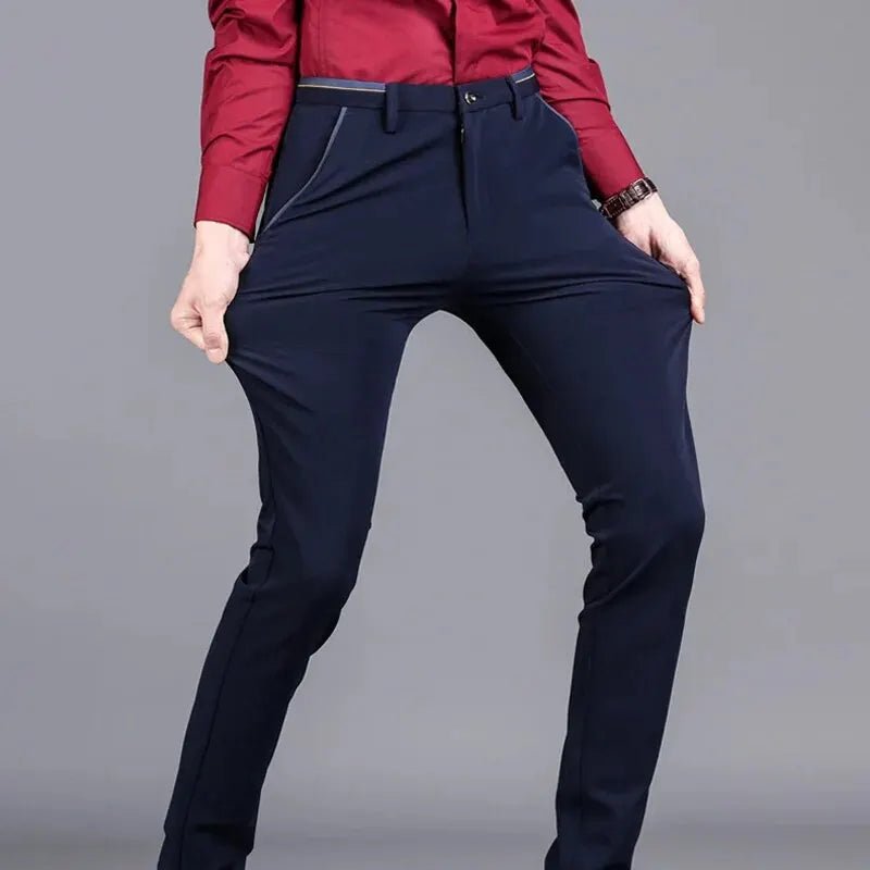 Men's Elastic Straight Pants Business Casual Long Suit Pants Male Formal Trousers Solid Colors Black BLue - Chrissy's Eye