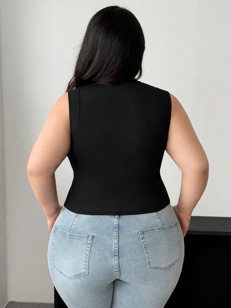 Plus Size Women's 2025 Summer New Sleeveless Round Neck Mesh See Through Sexy Mesh Splicing Black Blouse T Shirt Polyester - Chrissy's Eye