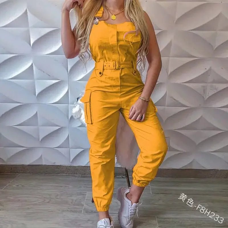 Fashion Strap Jumpsuit Women Loose Dungarees Long Rompers Summer Solid Pockets Cargo Pants Female Casual Work Out Playsuits - Chrissy's Eye