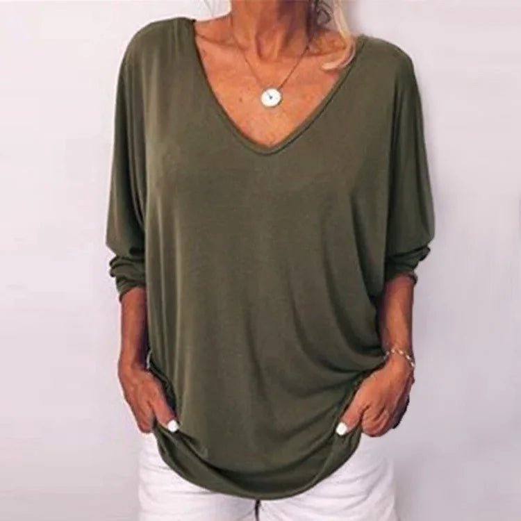 Plus Size Loose Women's Shirt V-Neck Overhead Three-Quarter Sleeve Casual Female Top Button Decoration Padded Shoulder - Chrissy's Eye