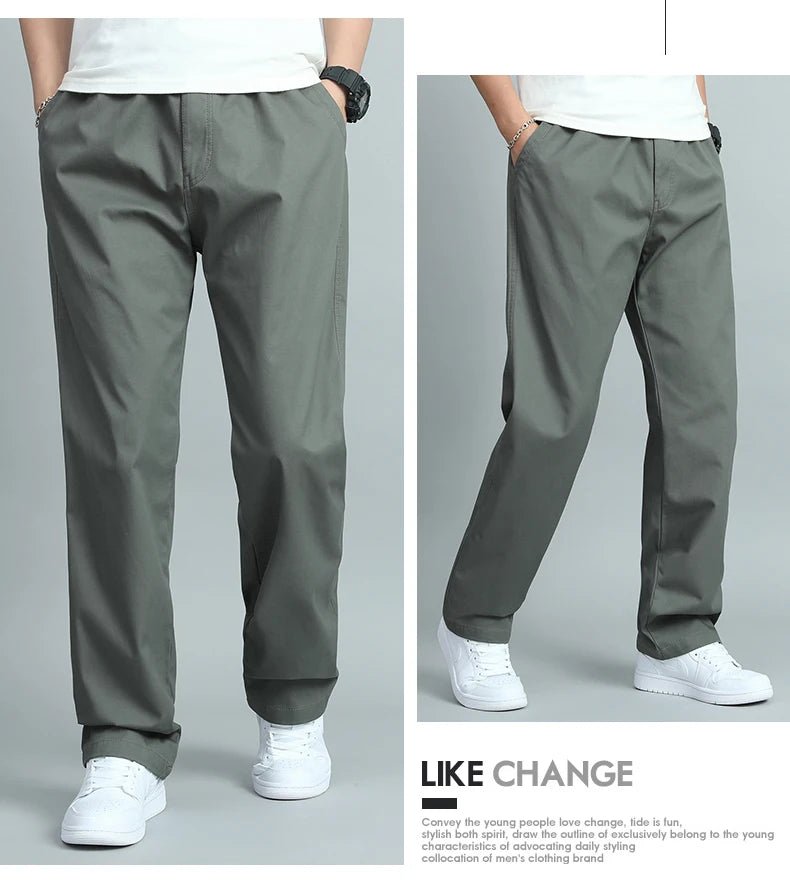 Big Size Mens Casual Pants Relaxed Fit Cotton Trousers Elastic Waist Drawstring Sweatpants Mens Jogger Pants Summer Spring - Chrissy's Eye