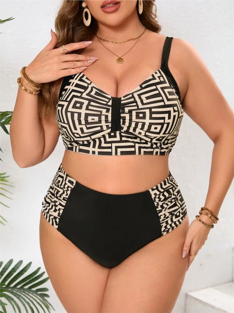 Plus Size High Waist Bikini Women's Push Up Large Size Swimsuit 2025 Summer Mujer Big Size Tummy Control Swimwear Bikini Sets - Chrissy's Eye