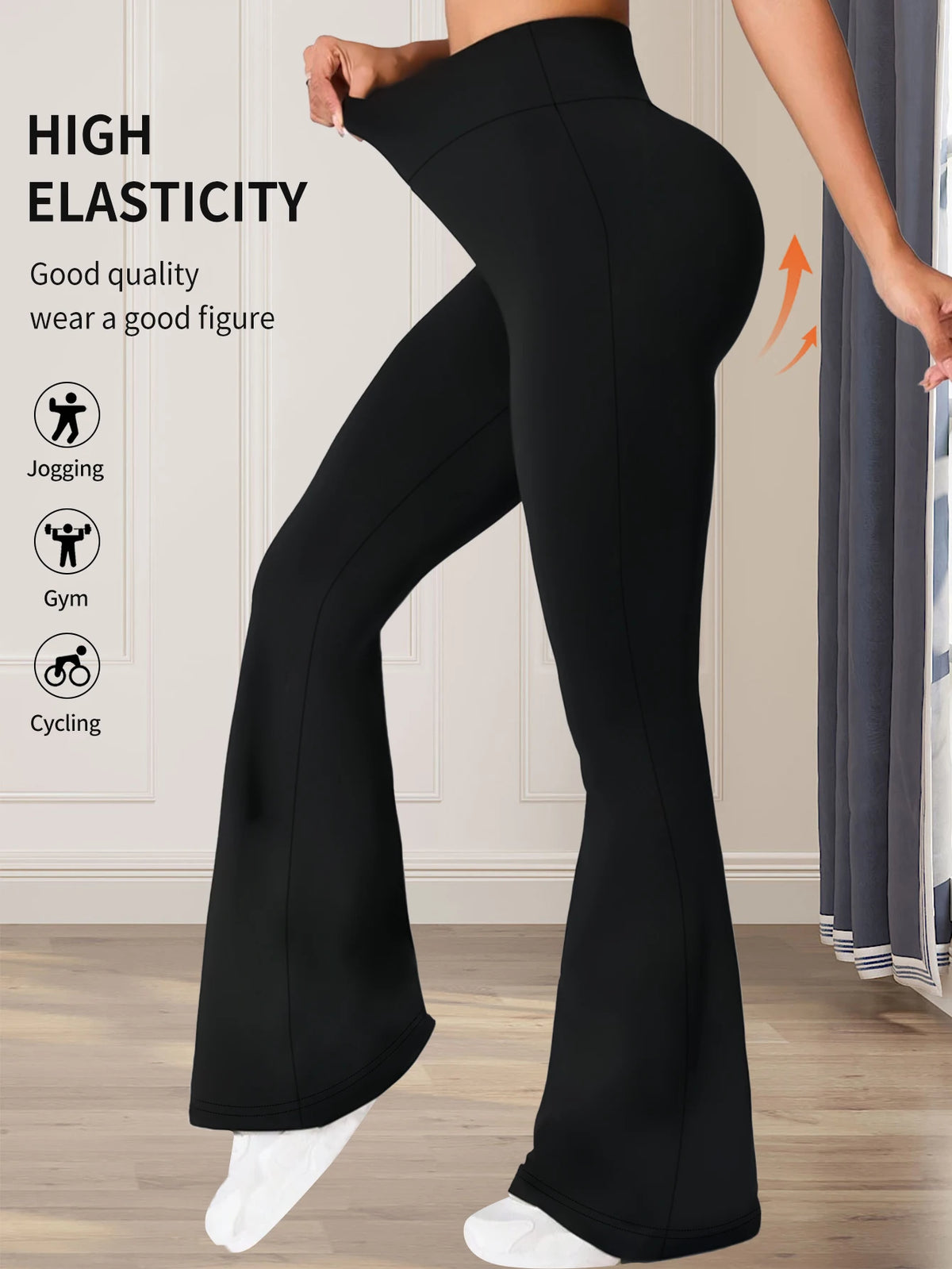 Women's spring and summer high waisted tight fitting flared pants, slim leg long black pants, thin wide leg pants for slim women - Chrissy's Eye