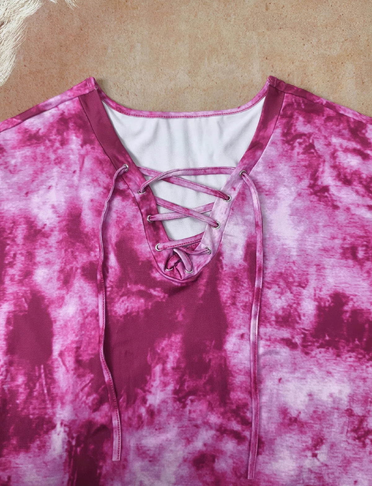 plus size women's tie dye printed long sleeved T-shirt made of polyester knitted fabric elegant lace up casual and comfortable - Chrissy's Eye