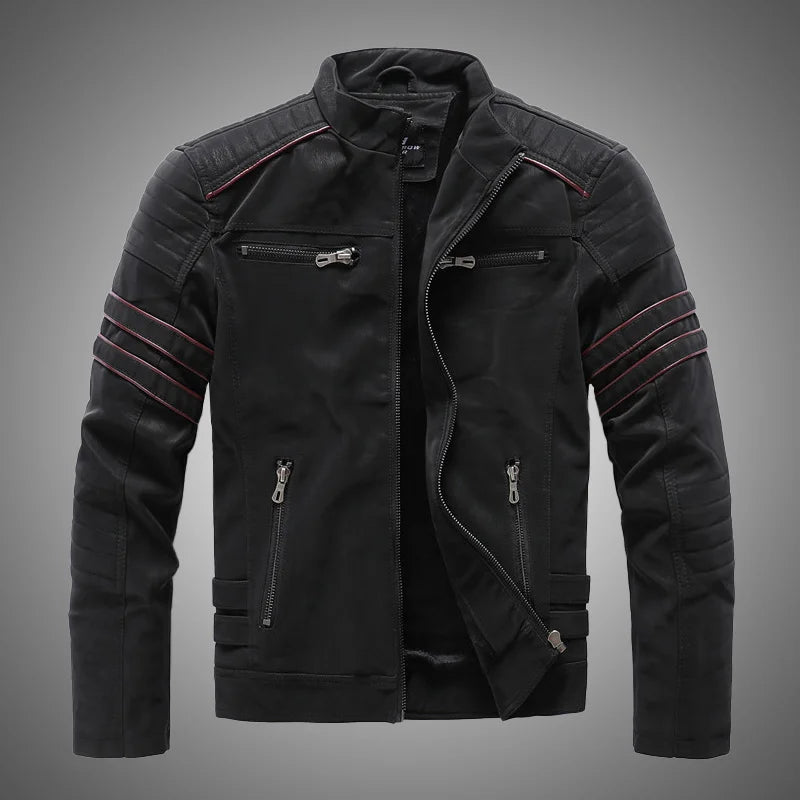 Men's Motorcycle Jacket Inner Fleece PU Coat Faux Leather Jacket - Chrissy's Eye