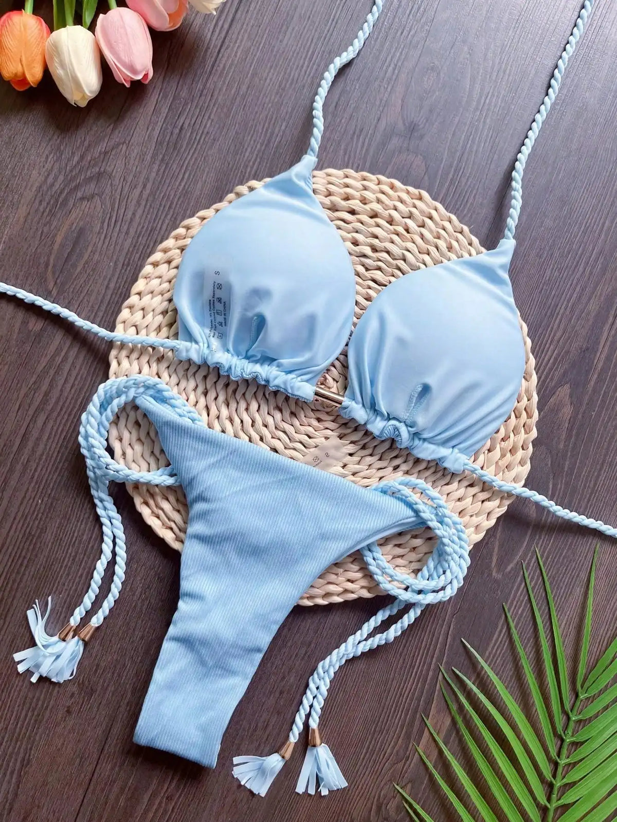 RUOTONSEPT 2024 Sexy Women Swimsuit Braiding rope Bikini Set Two-piece Triangle Solid Swimwear Bathing Suit Brazilian Biquinis - Chrissy's Eye