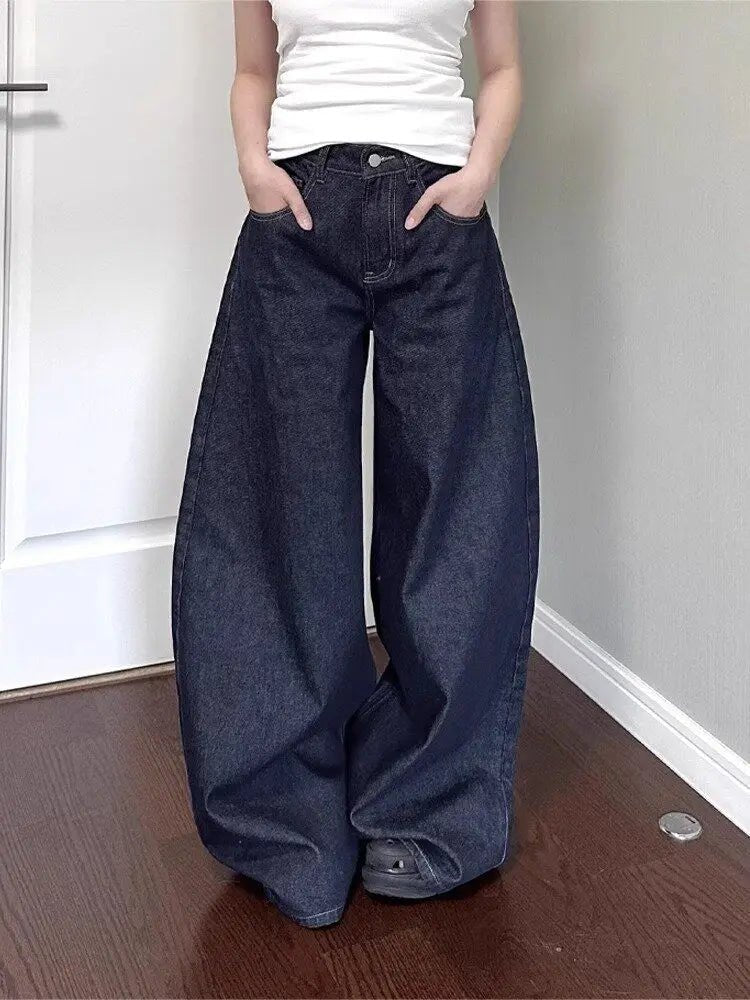 New American Women Black High Street Vibe Wide-Leg Jeans for Autumn and Winter for Men and Women Washed Loose Straight Pants - Chrissy's Eye