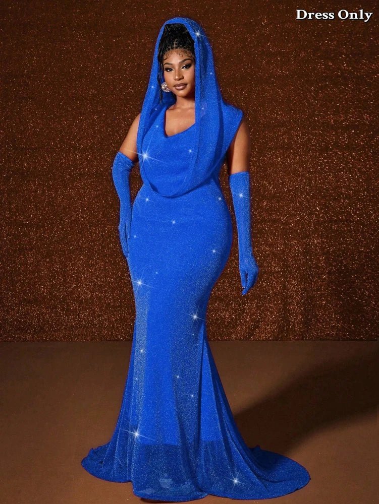 Plus Size Hat Sexy Waistband Hot Gold Fish Tail Swing Long Solid Colour Fishtail Slim Package Hip Dress Hooded - Chrissy's Eye