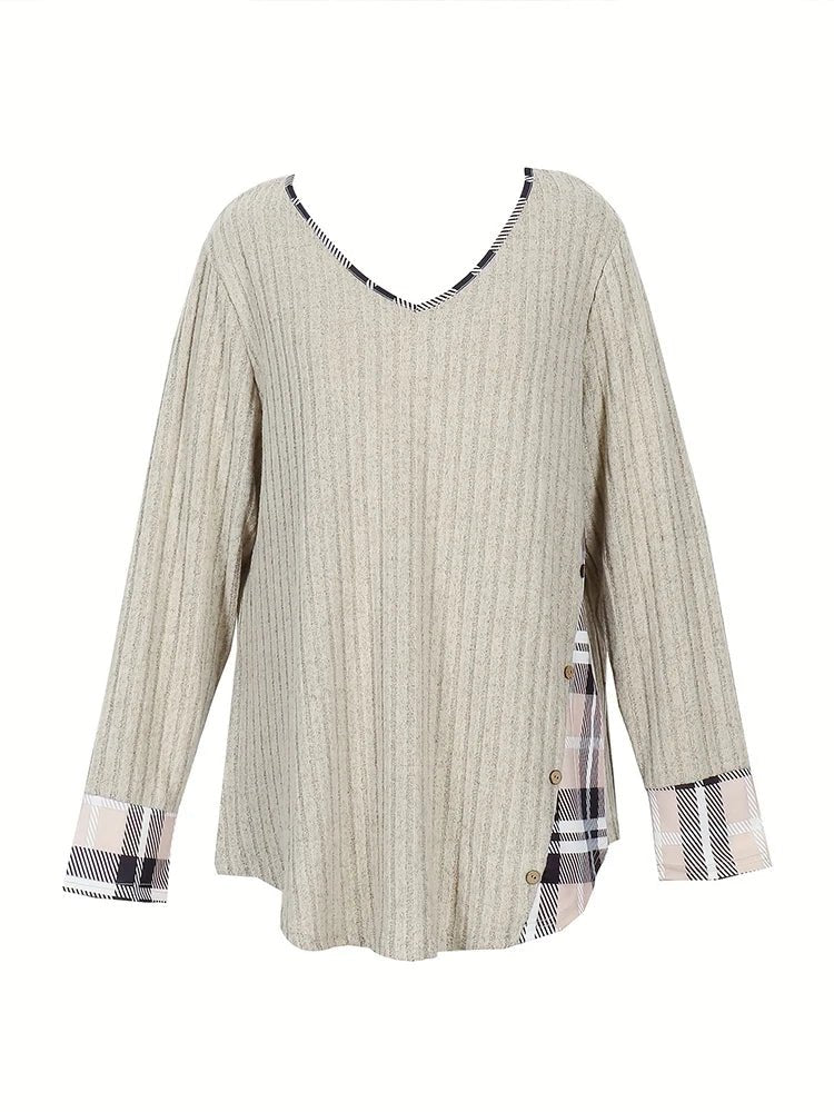 Plus Size 1XL-5XL Women's Casual Fashion V Neck Long Sleeve - Chrissy's Eye