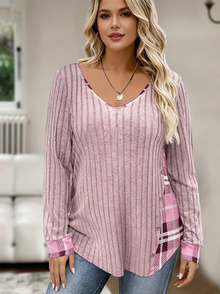 Plus Size 1XL-5XL Women's Casual Fashion V Neck Long Sleeve - Chrissy's Eye